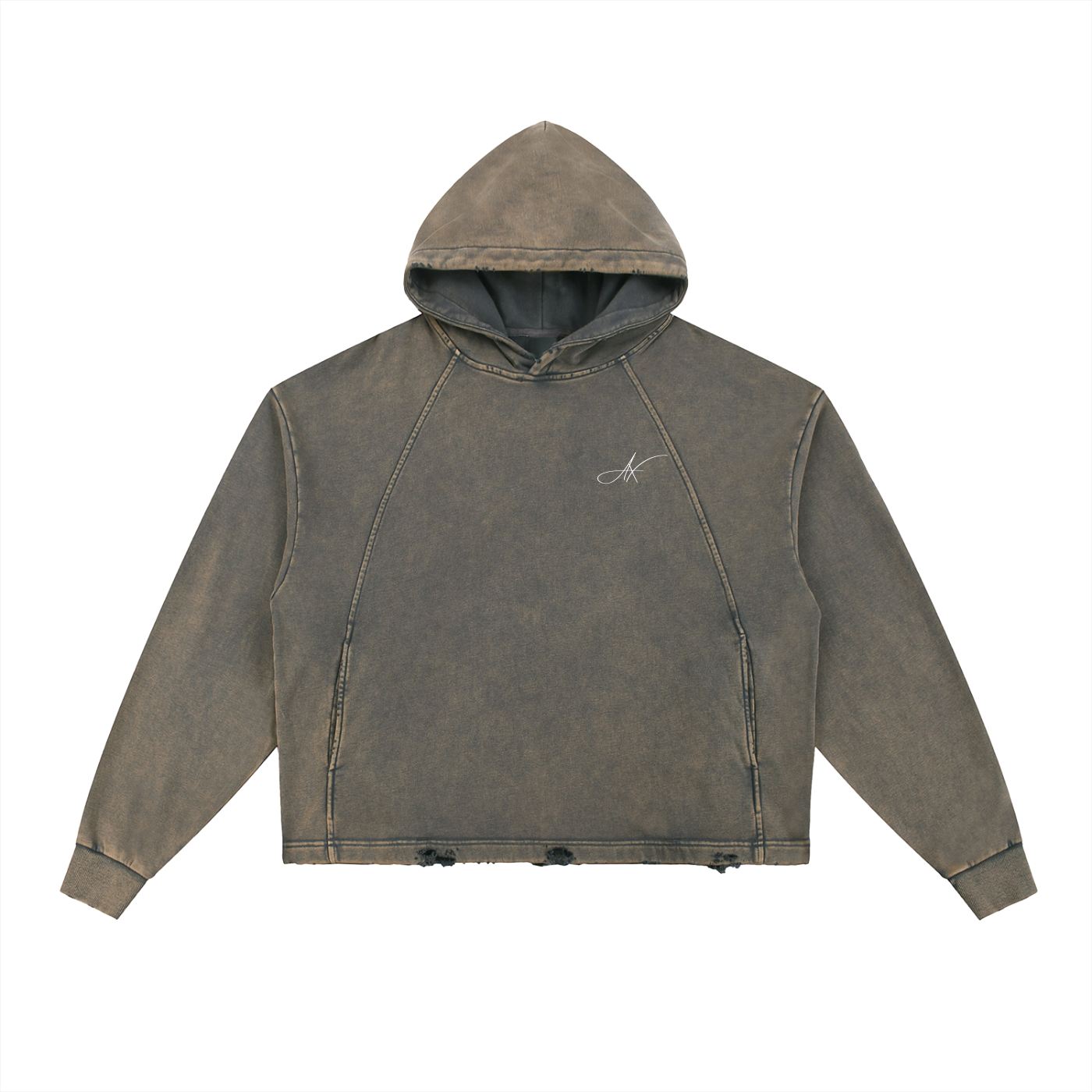 AX Washed Frayed-Hem Hoodie